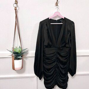 Jay Godfrey Black Long Sleeve Gathered Front Mini Dress Size 12